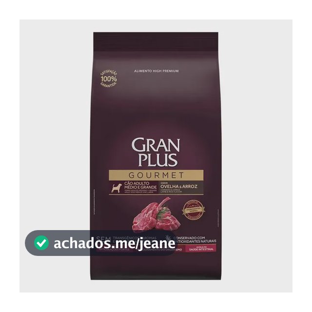 Gran Plus Gourmet Alimento para cão adulto de raça média e grande sabor ovelha e arroz em sacola de 15kg