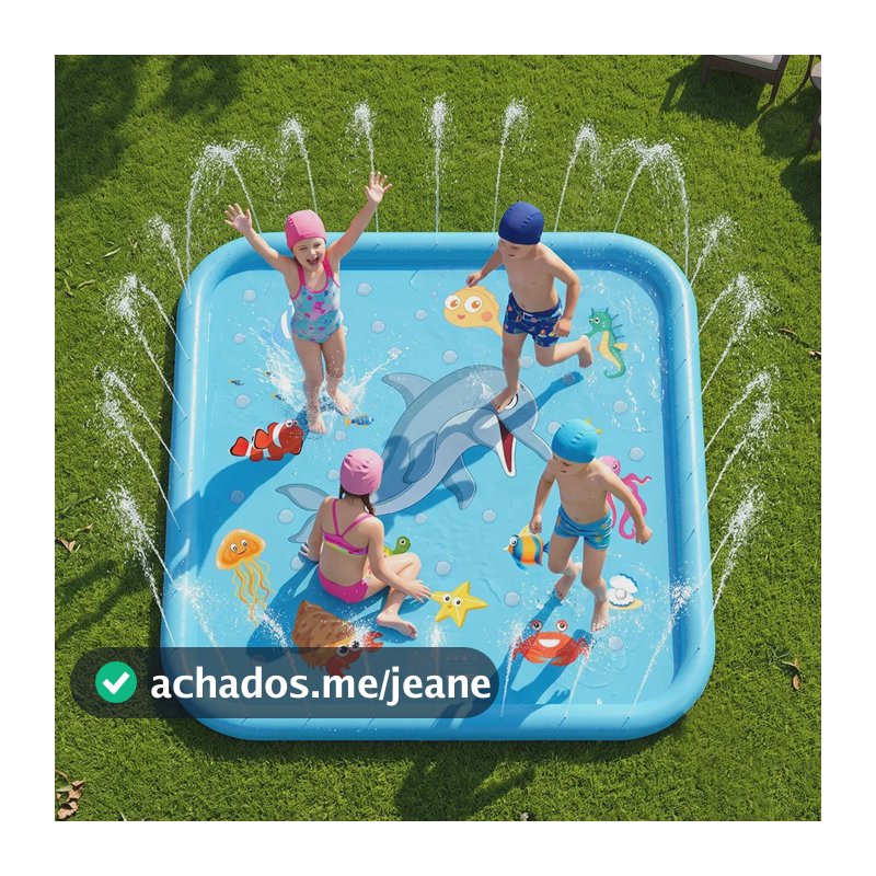 Splash Sprinkler Pad 170x170cm Piscina Inflável Chafariz Infantil Quadrada Azul