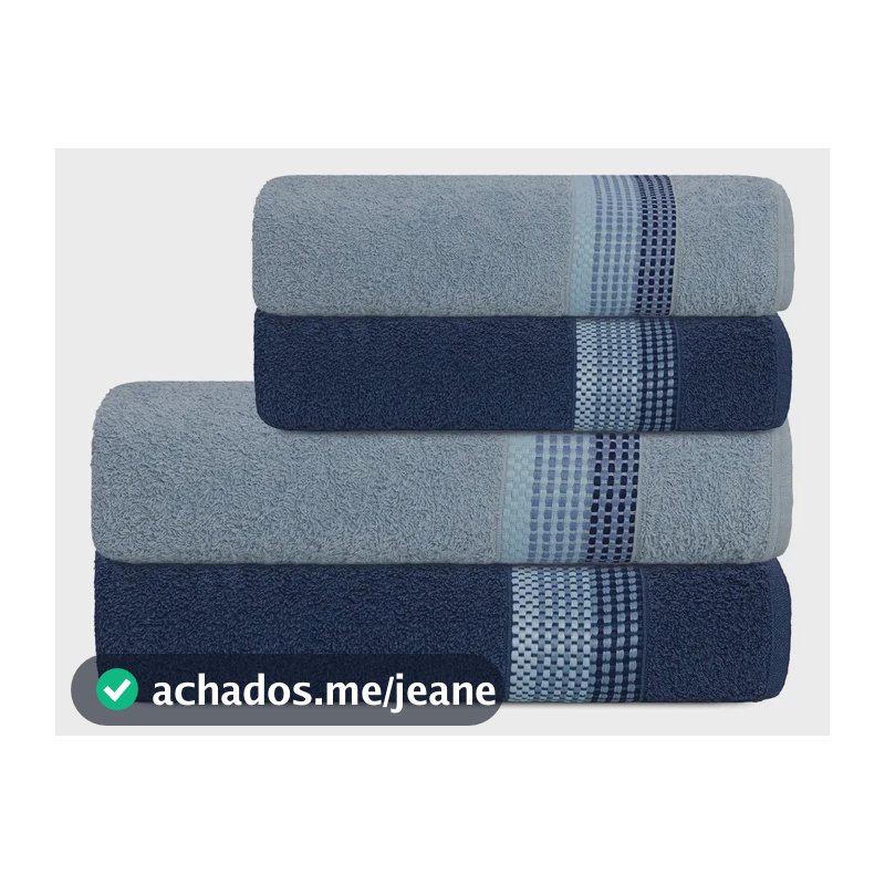 Jogo De Banho E Rosto 4 Pçs Algodão Venus Select Camesa Lisa Marinho Com Azul Claro