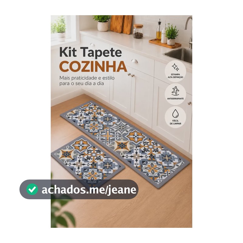 Kit Cozinha 2 Tapetes Passadeira Antiderrapante Estampado 1.2 M 40 Cm Ladrilho