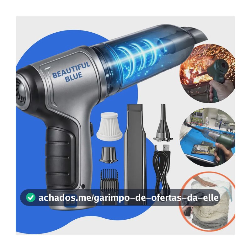Aspirador De Pó Mini Soprador 3em1 Usb 1 Refil Portátil Recarregável Marca Beautiful Blue