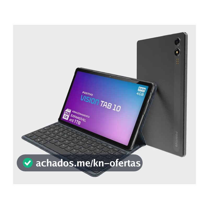 Positivo Vision TAB10 T3010 4GB RAM 128GB SSD com Capa Teclado Octa-Core 5 13MP Bateria 6000mAh Tela 10.1“ HD Wifi AC e 4G Full Lamination - Preto