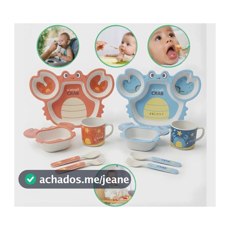 Kit Refeição Infantil Bebê Bambu 5 Peças Prato Colher Copo Vermelho