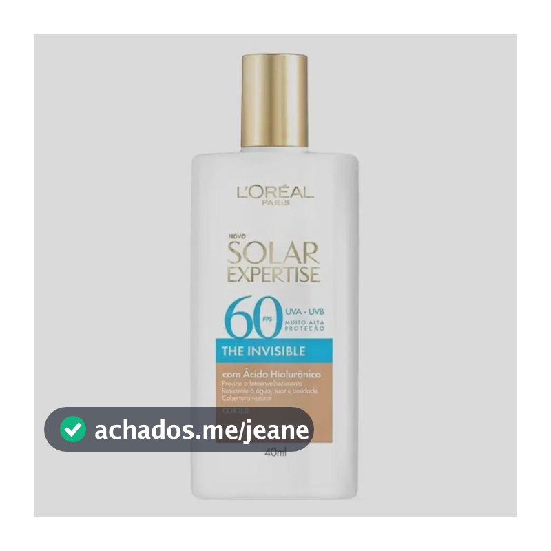 Protetor Solar Facial FPS 60, Textura Aquosa Ultraleve, Proteção Avançada Anti-Idade, Cor 3.0, Expertise The Invisible L’Oréal Paris Solar 40g