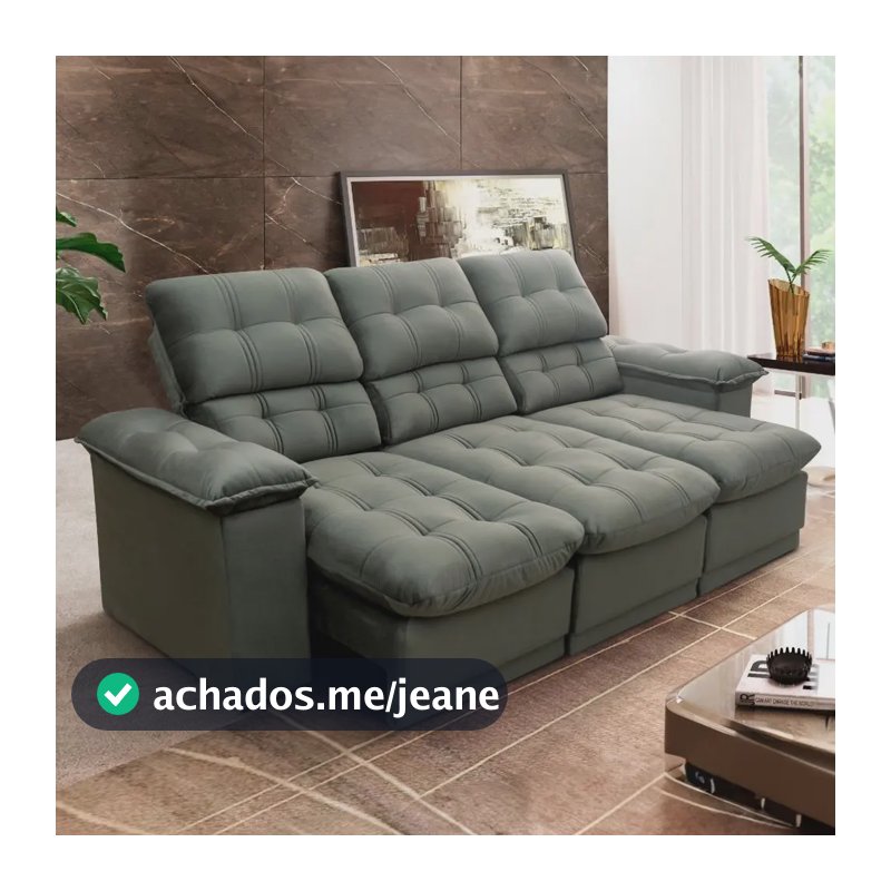 Sofá Retrátil Reclinável Atenas 2,30m Suede Velut Cinza
