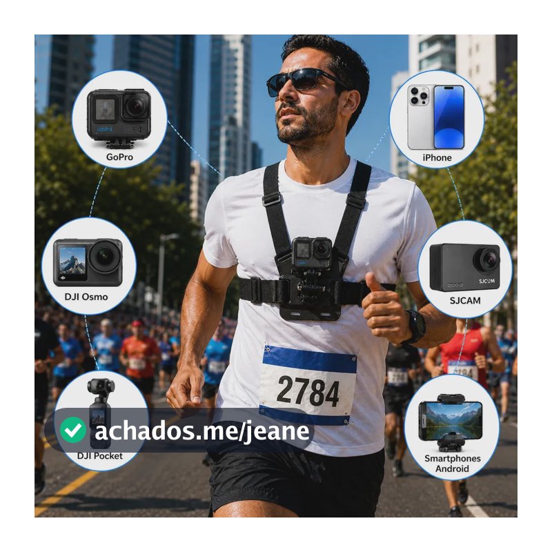 Suporte De Peito Para Celular Câmera GoPro Peitoral Torso Cinturão Ajustável Gravar POV Moto Bicicleta Esporte Compatível iPhone Android DJI Osmo SJCAM Profissional - Holotv