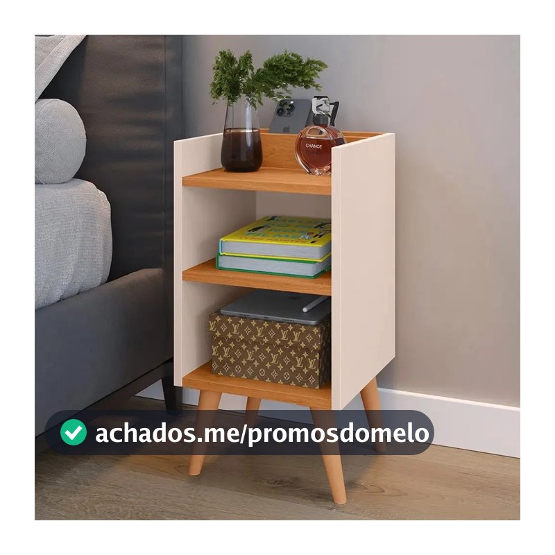 Criado Mudor P/ Cama Box Compacto C/ Prateleira Max Cor Off white/Cinamomo