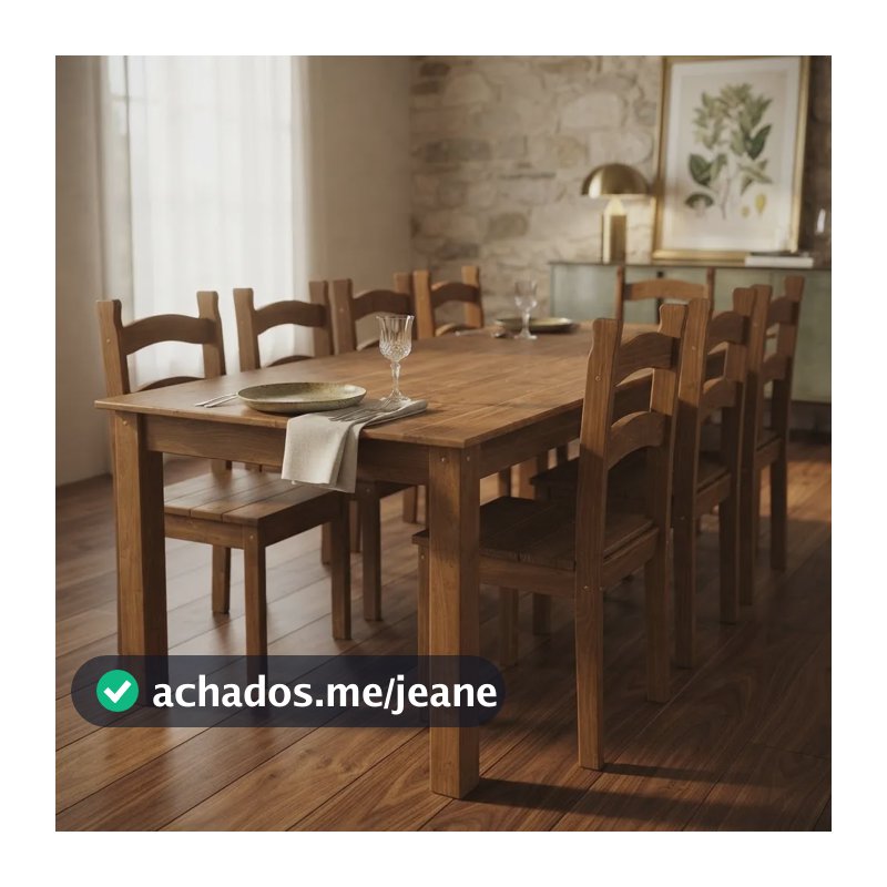 Mesa 180x74 Cm Com 8 Cadeiras Madeira Maciça Chocolate