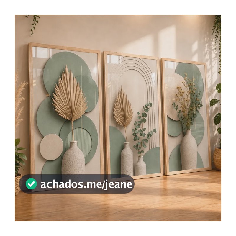 Quadros Decorativos Sala Folha Verde Bege Neutro Boho 122x60 Carvalho