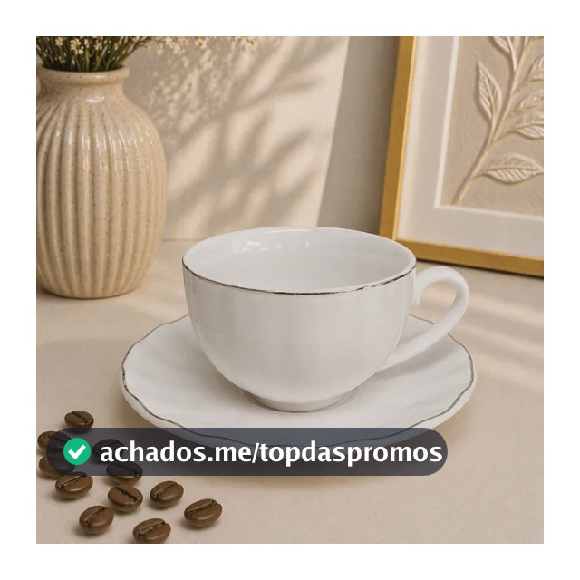 Xícara  De Porcelana Para Café 90 Ml  -  Filete Metálico Branco Imperial
