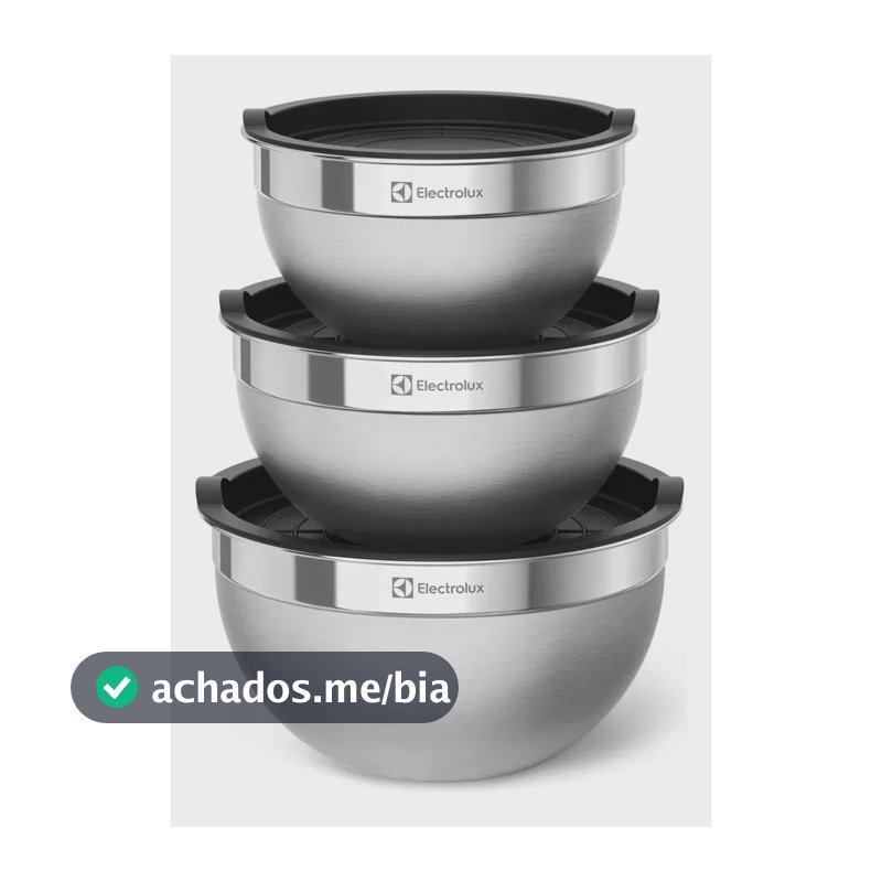 Electrolux Kit 3 Bowls Tigelas de Aço Inox com Tampa Plástica, 1,4L, 2L e 2,6L