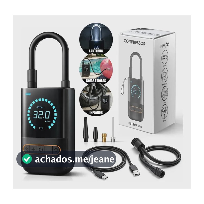 Compressor de Ar Digital Mini Portátil sem Fio para Carro, Moto e Bicicleta