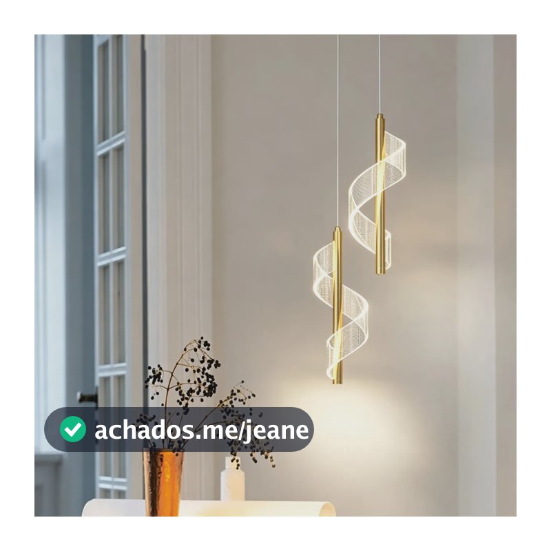 Luminária Pendente Minimalista Ondas Espiral Dupla Moderno Cabeceiras Quarto Led, Dourada