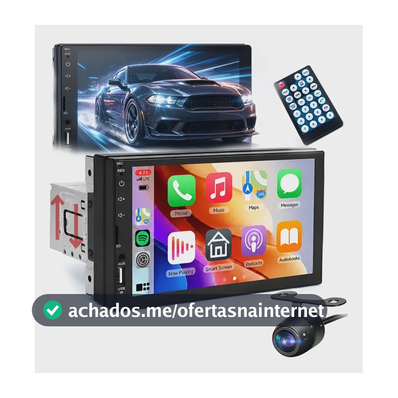 Central Multimídia Universal 1 Din Mp5 Bt 7 Espelha Dvd Hd Kit Multimidia 1 Din 7p Com Câmera De Ré