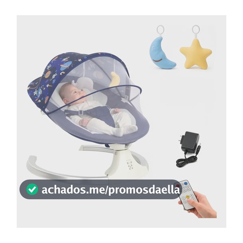 Cadeira De Balanco Bebê Elétrica Musical Controle Azul