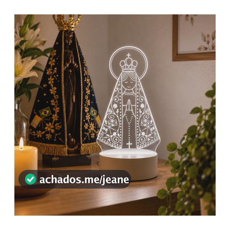 Luminária De Mesa Abajur Led Nossa Senhora Aparecida Bivolt Branco 127/220v