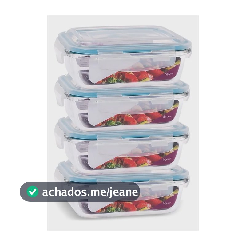 Conjunto 4 Pote Vidro Hermético Marmita Tampa Plástico 640ml