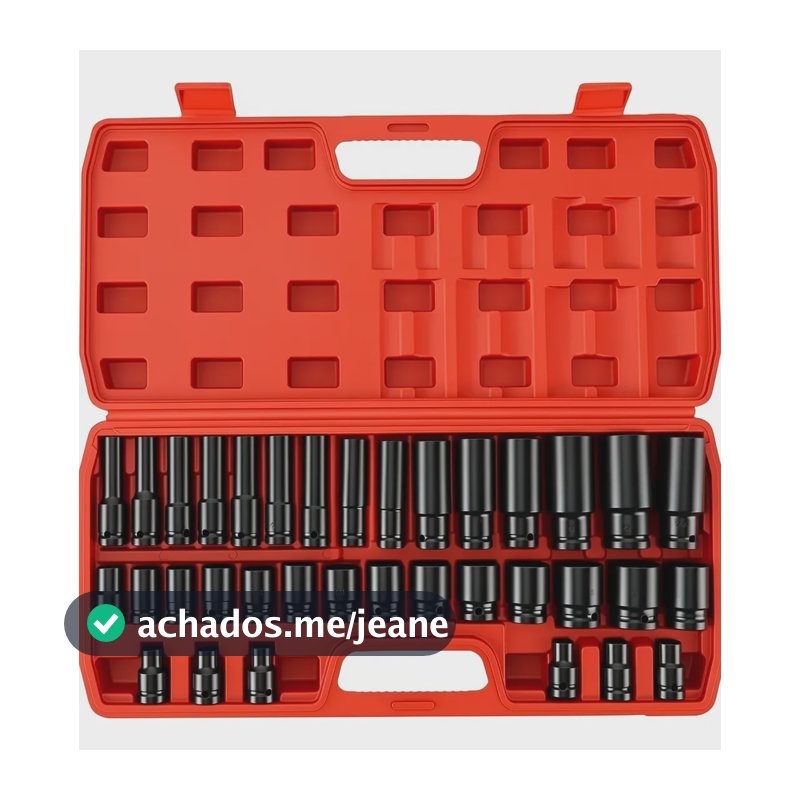 Jogo Soquete Sextavada Impacto 35pçs 1/2 8-32mm Chave Canhão Vermelho
