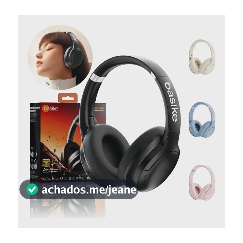 Headset Bluetooth Redução De Ruído Do Anc Hifi Basike Fone de ouvido Headphone Bluetooth5.4 over-ear Sem Fio Com Microfone Até 50h de Bateria
