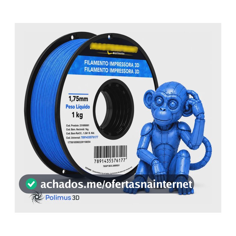 Filamento De Impressão 3D PETG Cor AZUL 1kg Brilho Premium Para Imprimir Peças 3D Impressora 3D Modelagem Miniaturas Enfeites e Projetos By Polimus 3D
