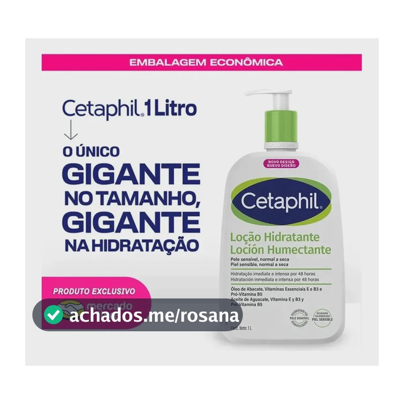 Cetaphil Loção Hidratante Corporal e Facial para Pele Sensível, Normal a Seca 1L - Hidratação 48h