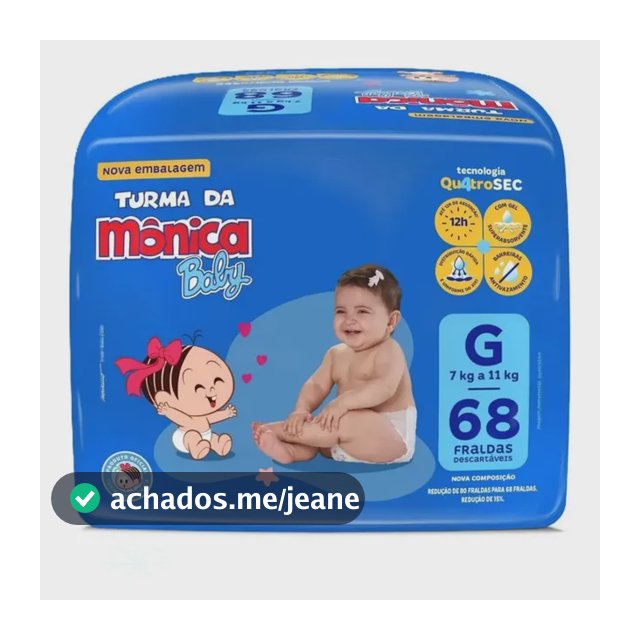 Fralda Descartável Turma da Mônica Giga G 68 Unidades Quatrosec Grande (g) Sem Gênero