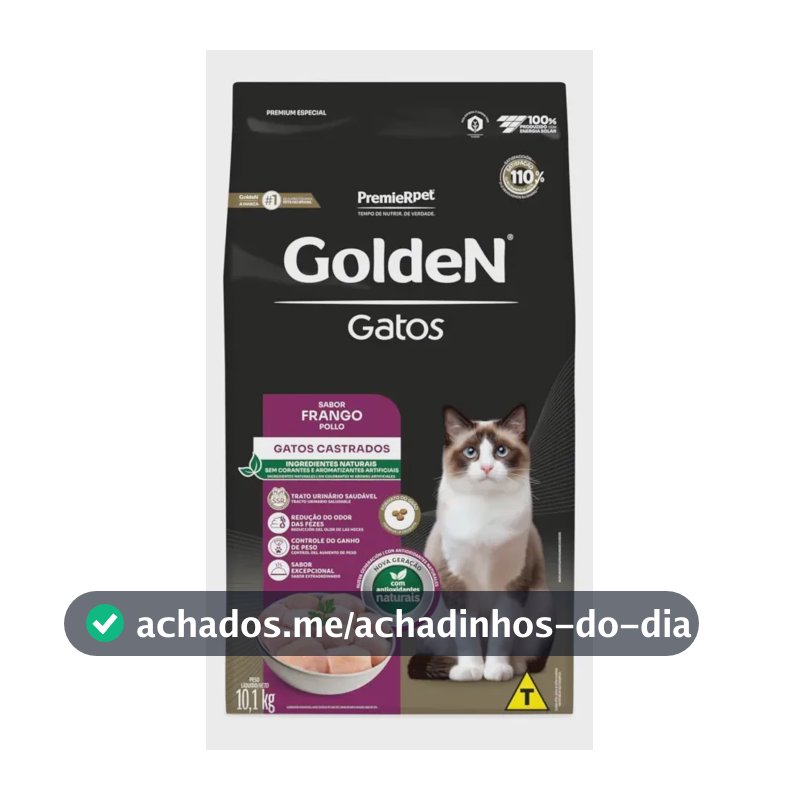 Ração Golden P/ Gato Castrado Adulto Sabor Frango 10,1kg