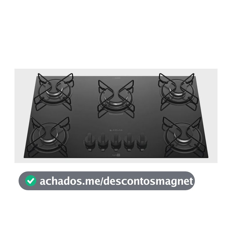 Cooktop 5 Bocas Atlas Agile Up com Mesa De Vidro A Gás Preto Bivolt