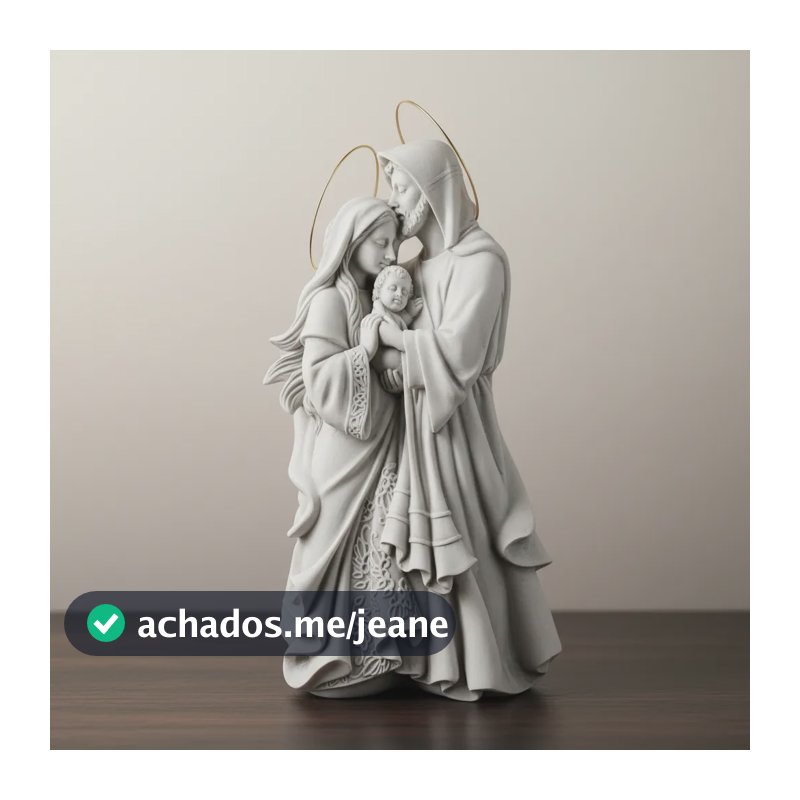 Imagem Sagrada Família Afetuosa 40cm De Mármore Com Auréola Branco