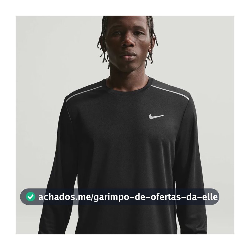 Camiseta Dri-fit Nike Manga Longa Uv Miler Masculina Preto M