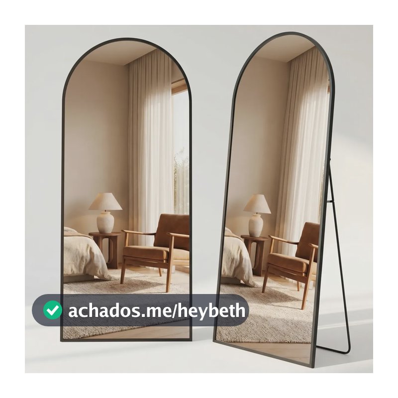 Espelho Corpo Inteiro 180x65 Arqueado Preto Chão Parede Preto