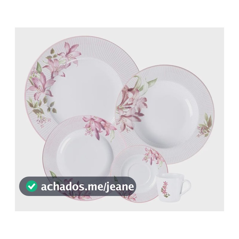 Aparelho De Jantar Tramontina Poème Em Porcelana 30 Peças Branco Com Rosa Florido
