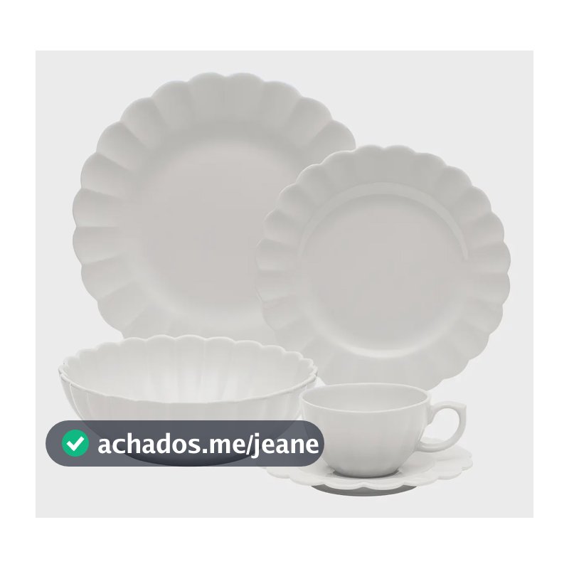 Aparelho De Jantar 20 Peças Camelia Flora Oxford Porcelana Off White Liso Com Alto Relevo