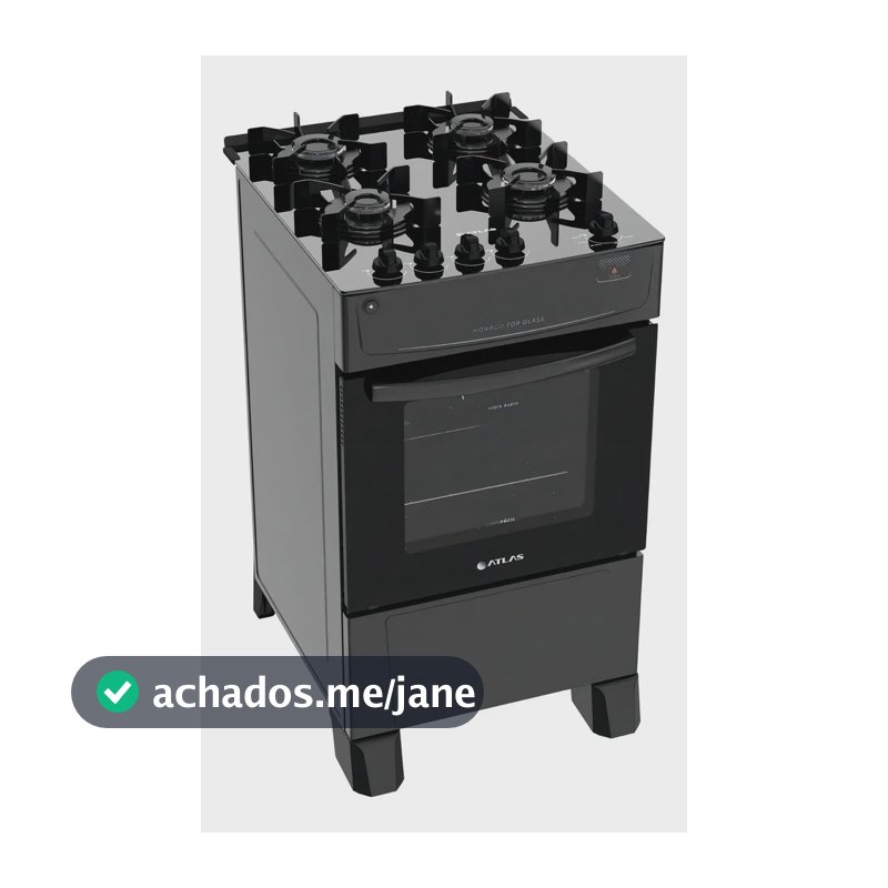 Fogão 4 Bocas Atlas Mônaco Top Glass com Mesa de Vidro e Acendimento Automático Preto Bivolt