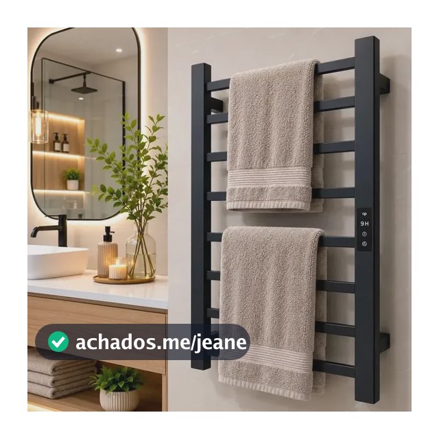 Toalheiro Elétrico Aquecido Inox Preto Com Timer 2 Toalhas