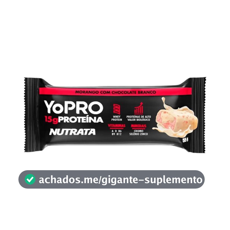 NUTRATA YOPRO 55G C/ 12 BARRAS - MORANGO COM CHOCOLATE BRANCO