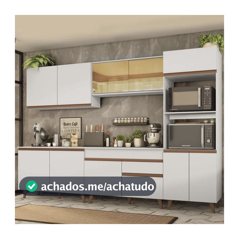 Armário De Cozinha Completa Modulada com Balcão para Cooktop Madesa Reims GRRM31000109 Com Armário Branco