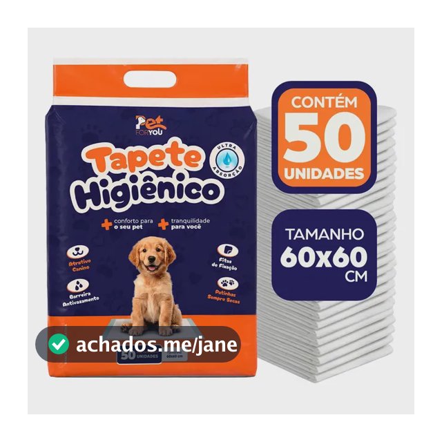 Tapete Higiênico Pet 50 Unidades 60x60 Descartável Cão Gato