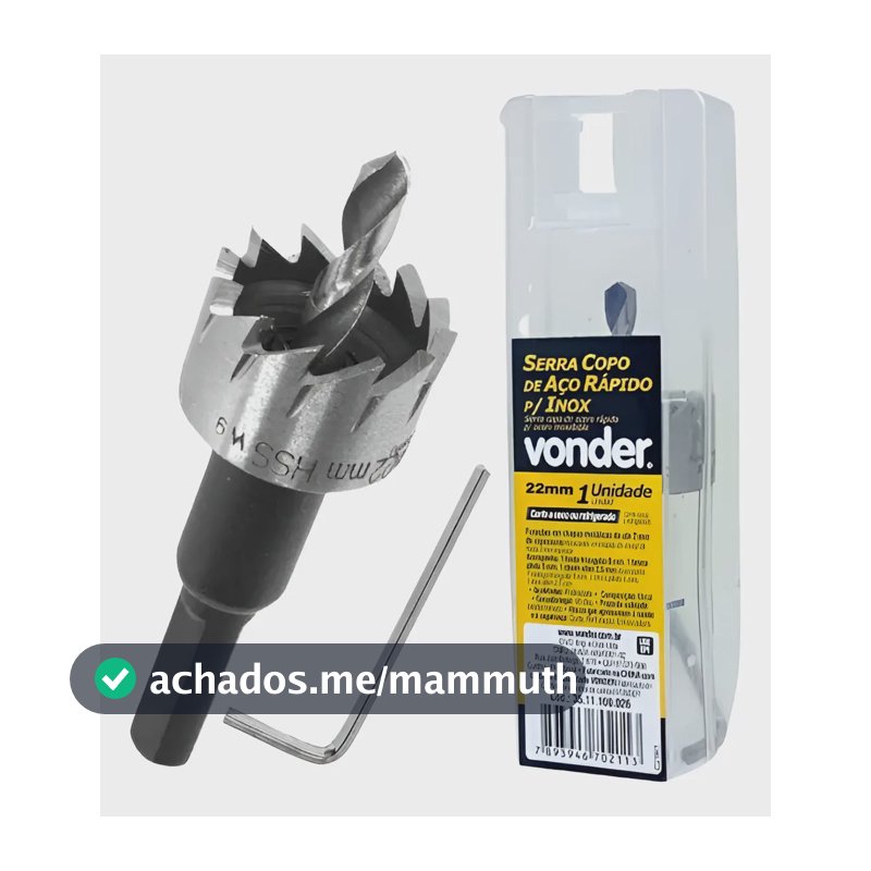Serra Copo Aço Rapido 22mm Com Guia Para Inox E Metal Vonder