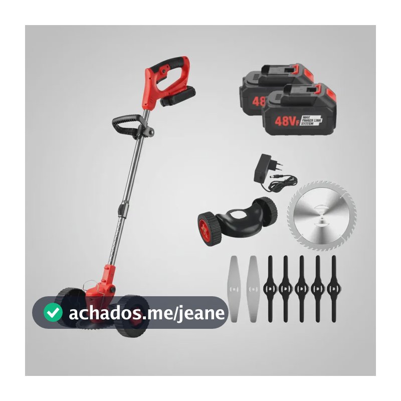Roçadeira 1580w Cortador Grama Elétrico 2 X Bateria 48v Vermelho