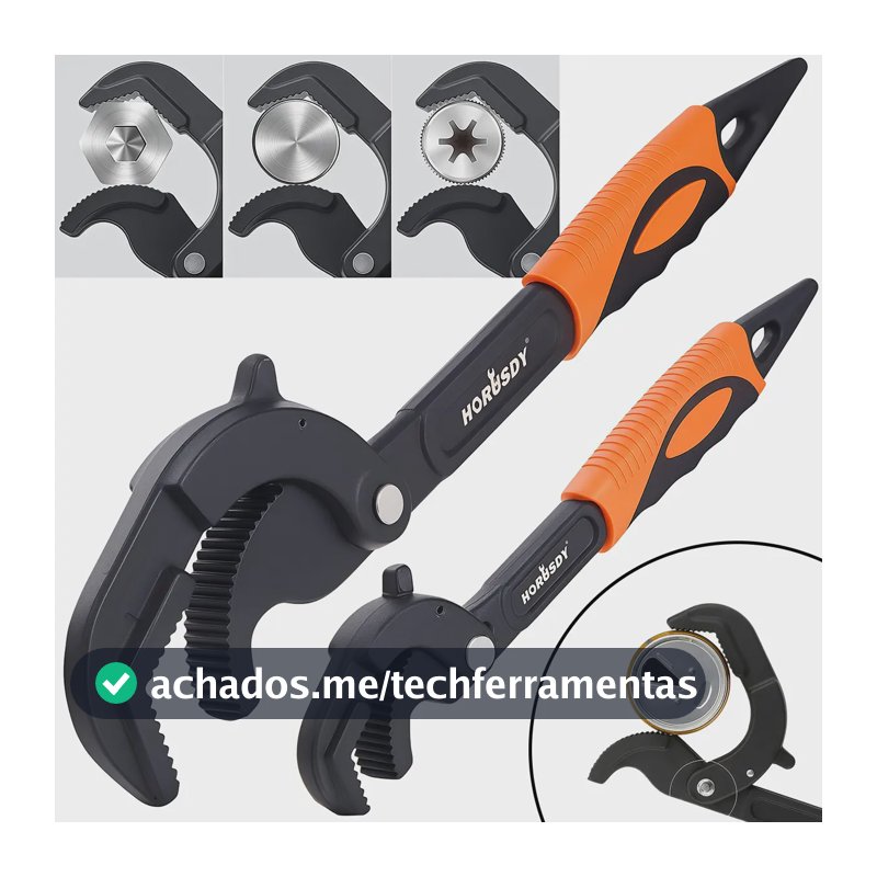 Kit Jogo Chave Inglesa Ajustável Universal Tubos Reforçada Preto/laranja