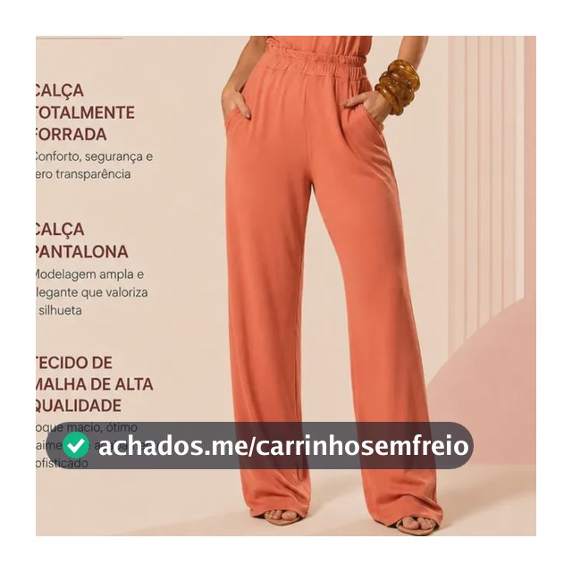 Kit Calça Pantalona Forrada E Blusa Malha Casual Dia A Dia Laranja M