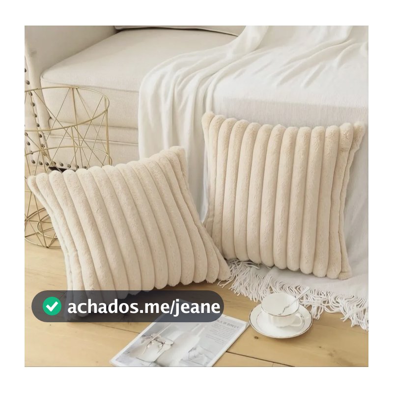 Kit 2 Capas De Almofadas Canelada Fleece Macia Pelúcia 45x45 Bege Liso