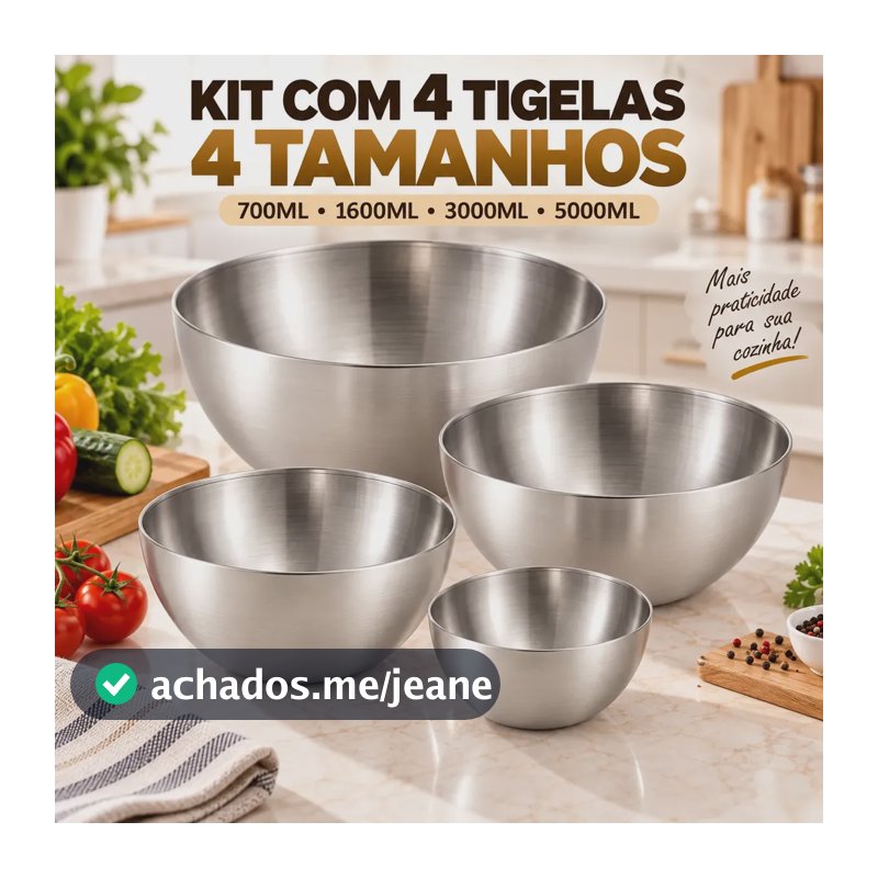Kit4 Tigela Bowl Aço Inox Prateado Bacia Multiuso Cozinha Prateado-inox-kit4