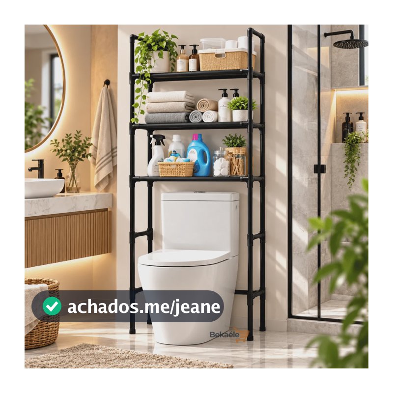 Organizador Vaso Sanitário 3 Prateleiras Estrutura Metálica Preto