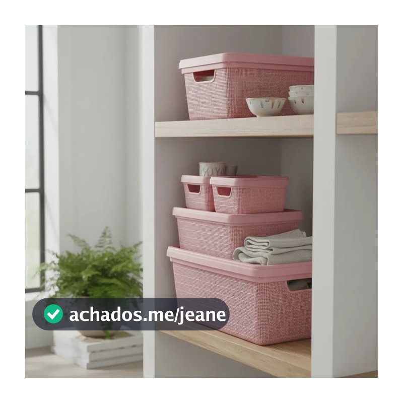 Kit 5 Caixas Organizadoras 1,8l 5l 15l Cesto Tampa Multiuso Cor Rose Lisa