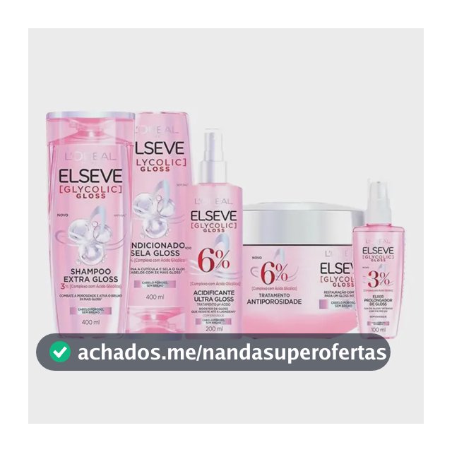Kit Tratamento Capilar L'Oréal Paris Elseve Glycolic Gloss, Combate Porosidade, 5 Produtos para Brilho e Alinhamento