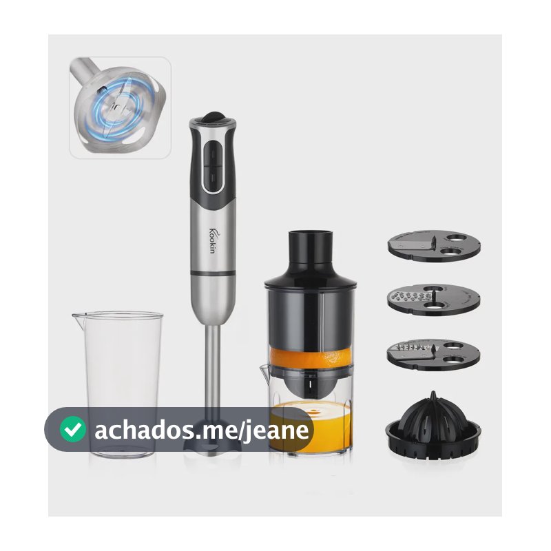 Mixer de Mão Kookin Power Inox 800W com Espremedor e 3 Discos de Corte