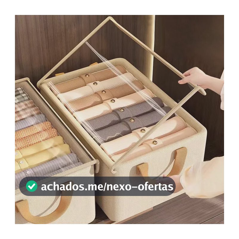 Kit 3 Caixa Organizadora Dobrável Com Tampa Bege