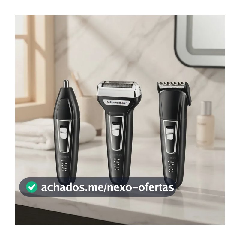 Máquina de Cortar Cabelo 3 em 1 Aparador de Pelos Nariz e Orelhas Kemei KM-6558
